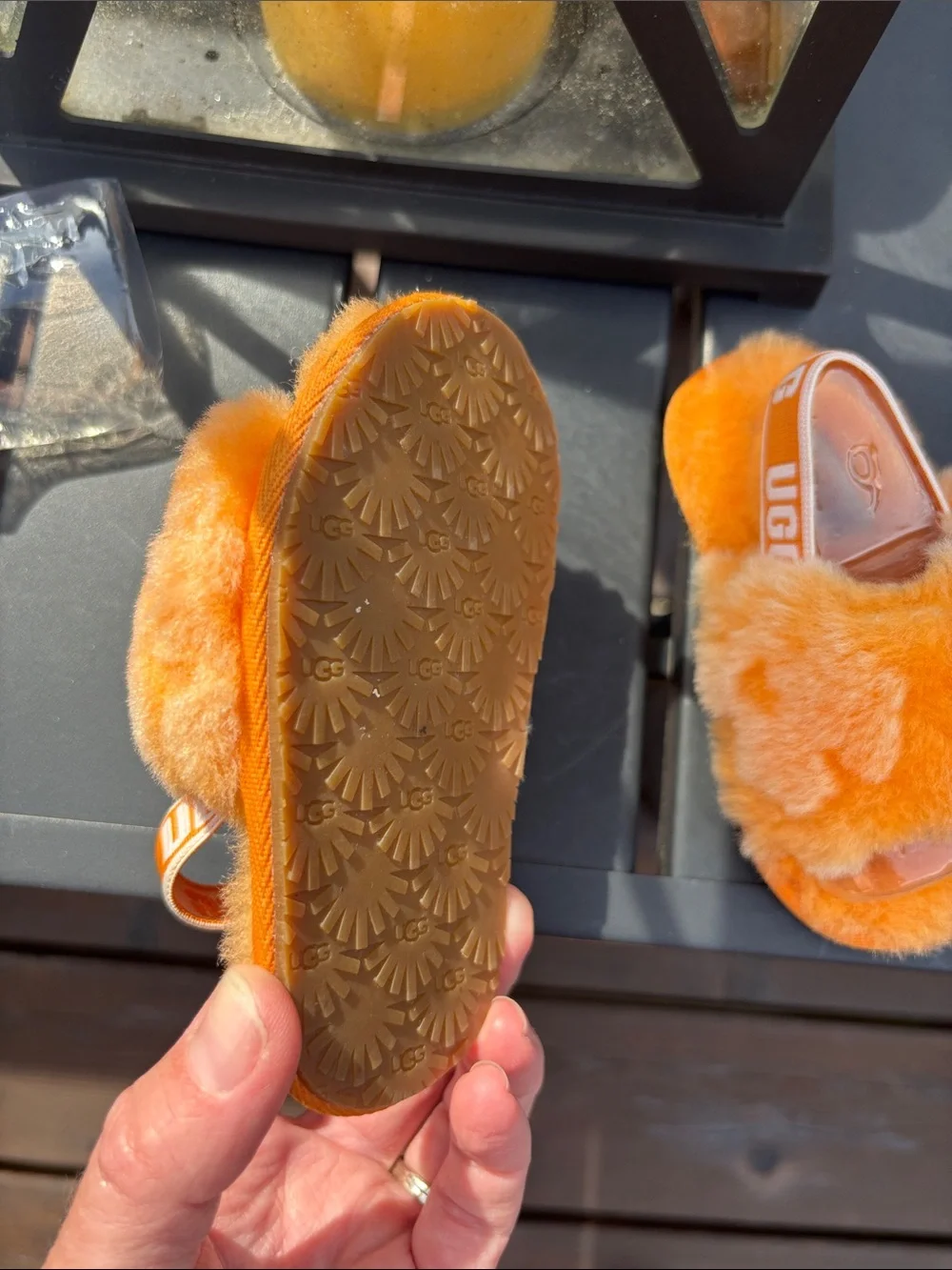 UGG Kids Orange Fuzzy Slide Sandals